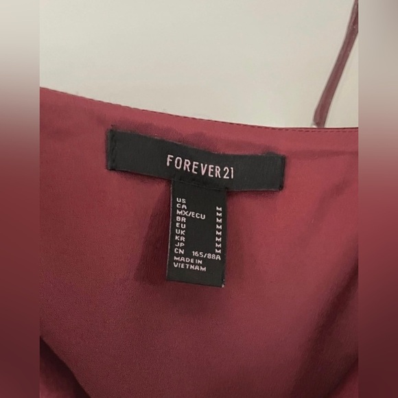 Forever 21 Burgundy Satin Slip Maxi Dress with Spaghetti Straps and Cowl Neck - Picture 2 of 2